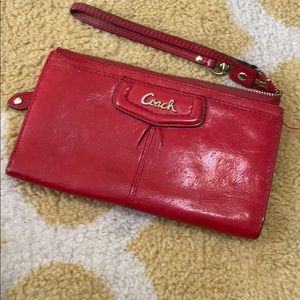 Large Red Coach Wristlet